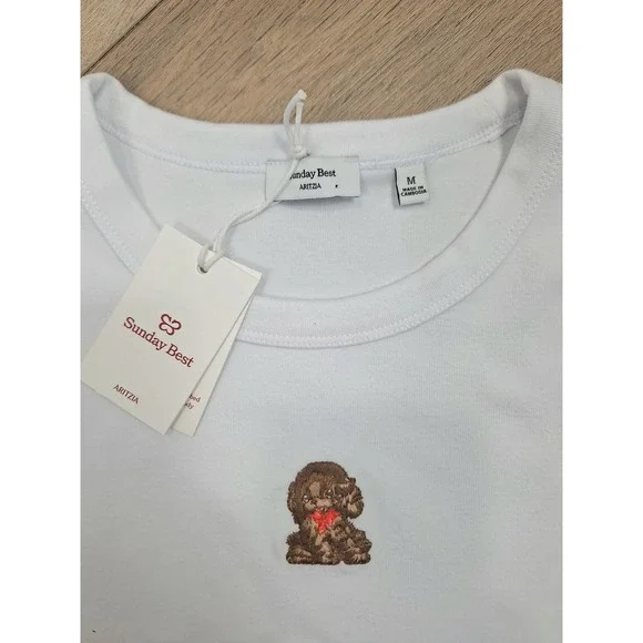 Sunday Best Aritzia White Embroidered Poodle T-Shirt Womens Size Medium NWT - Picture 3 of 7